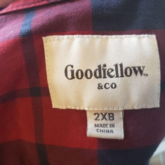 Goodfellow & Co Mens 2XB Northrop Shirt Red & Navy Plaid Long Sleeve Big & Tall - Picture 3 of 10